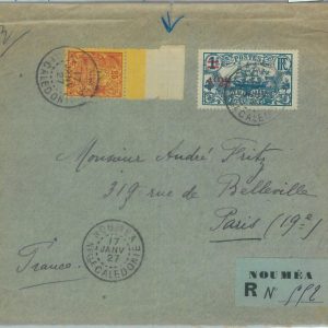 86318 - NOUVELLE CALEDONIE - POSTAL HISTORY -  REGISTERED COVER to FRANCE  1927