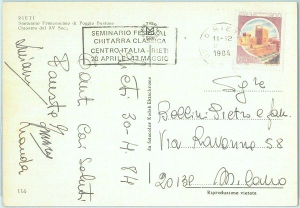 86752 - ITALY - POSTAL HISTORY - POSTMARK on POSTCARD 1984  Music GUITAR