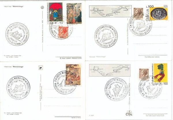 65540 - ITALY - Set of 4   SPECIAL EVENT POSTCARDS - Cross-country skiing 1977