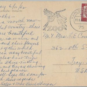 75710 - GERMANY  - POSTAL HISTORY -   Postmark: BIRDS parrot ZOO  1962