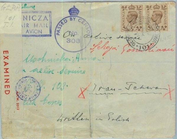 95370 - EGYPT - POSTAL HISTORY -  COVER - POLISH TROOPS Alexandria to IRAQ! 1942