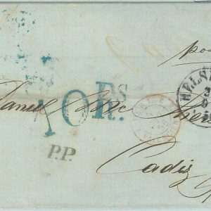 68802 - DENMARK   - Postal History -  COVER from HELSINOR to Cadiz SPAIN  1856