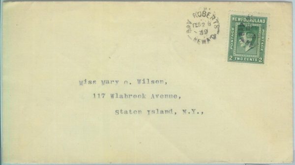 83302 -  NEWFOUNDLAND - POSTAL HISTORY:  Cover to CANADA 1939    BAY ROBERTS