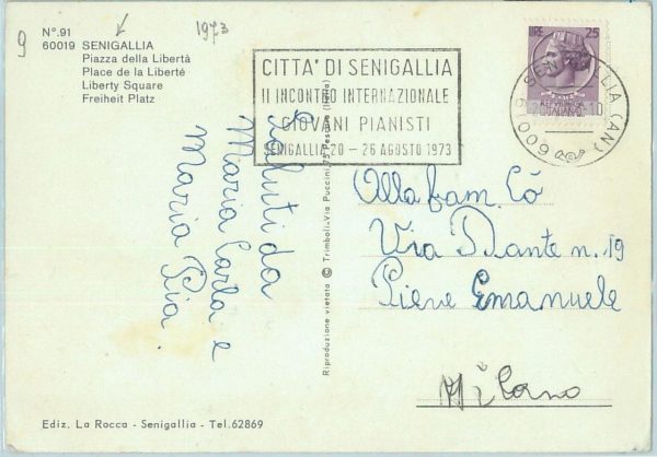 67283 - ITALY  - Postal History -  SPECIAL POSTMARK -  MUSIC 1973  Piano
