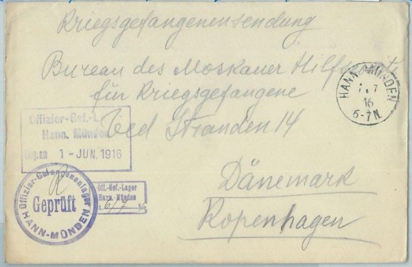 67200 - GERMANY - Postal History -  COVER to DENMARK Red Cross Russian POW 1916
