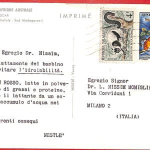 aa3181 - MADAGASCAR  - Postal History - POSTCARD to ITALY -  BIRDS  Lemur  1960