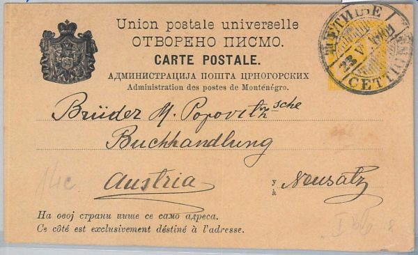 65977 MONTENEGRO  - POSTAL STATIONERY CARD to AUSTRIA 1901  P8