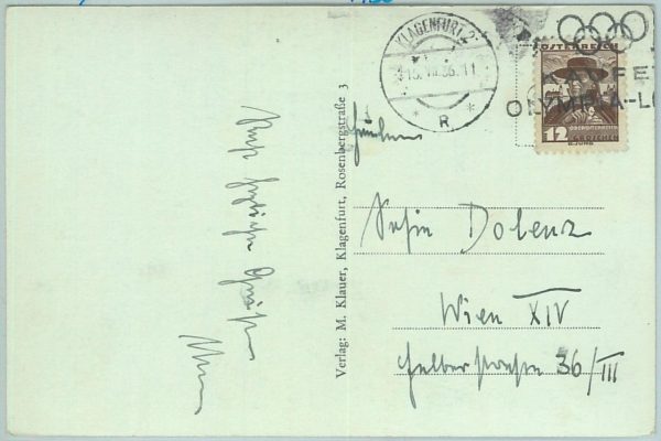 68107 - AUSTRIA - POSTAL HISTORY - POSTCARD 1936 Olympic postmark: KLAGENFURT 2