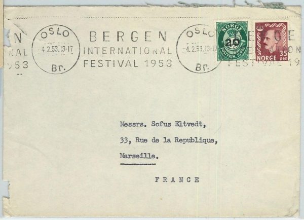 66617 - NORWAY - POSTAL HISTORY - Postmark on COVER : MUSIC 1953