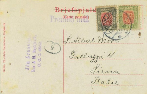 P0651 - ICELAND - Postal History - POSTCARD to ITALY 1908