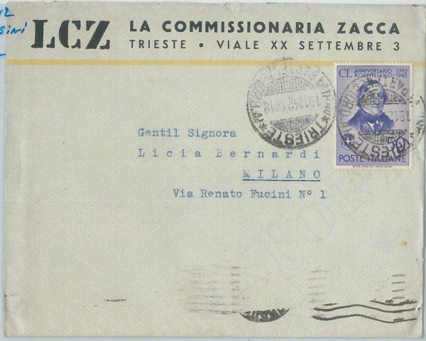 75687 - ITALY - POSTAL HISTORY -  stamp on cover: MUSIC Rossini 1942