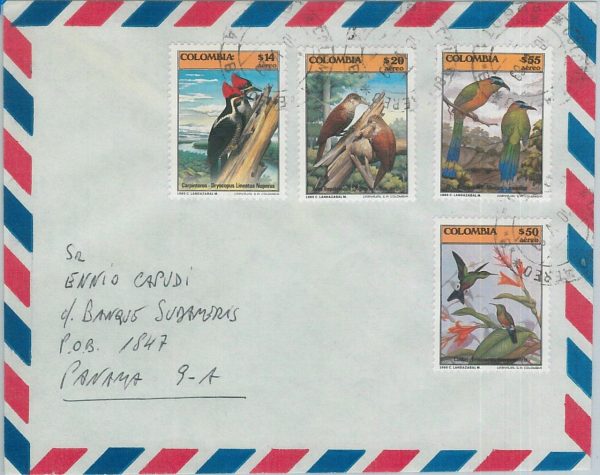 75749 - COLOMBIA - Postal History AIRMAIL Cover to PANAMA 1989 Birds WOODPECKER