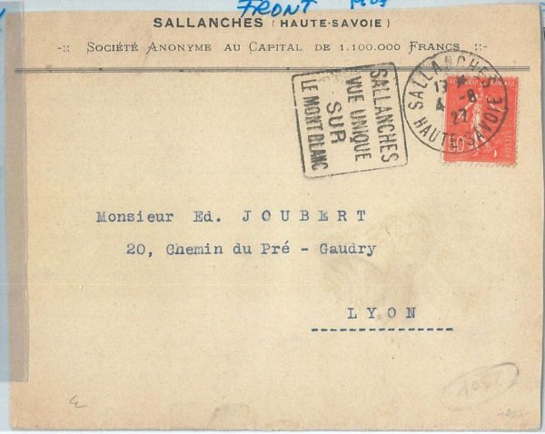72986 -  FRANCE - Postal History - POSTMARK : SPORT Mountaineering  Skiing 1927