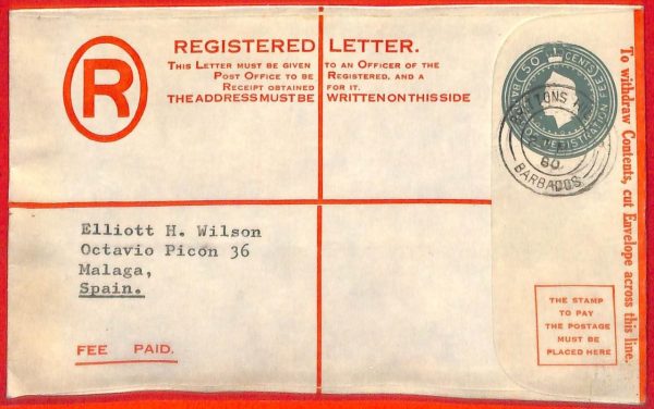 aa2315 - BARBADOS - POSTAL STATIONERY  COVER from BRITTONS HILL #2 to SPAIN 1980