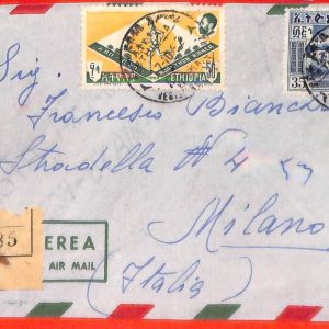 aa0200 - ETHIOPIA - POSTAL HISTORY - REGISTERED  COVER to  ITALY  1952 sports