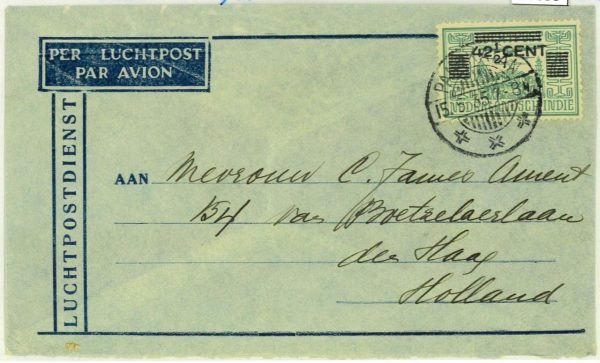 93653 - DUTCH INDIES Indonesia  POSTAL HISTORY - SINGLE stamp on AIRMAIL COVER