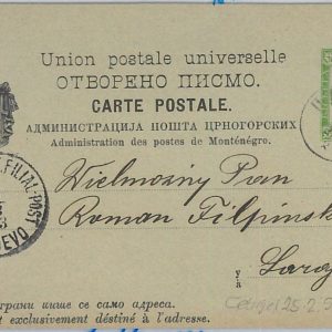 65979 MONTENEGRO  - POSTAL STATIONERY CARD to SARAJEVO 1893  P9