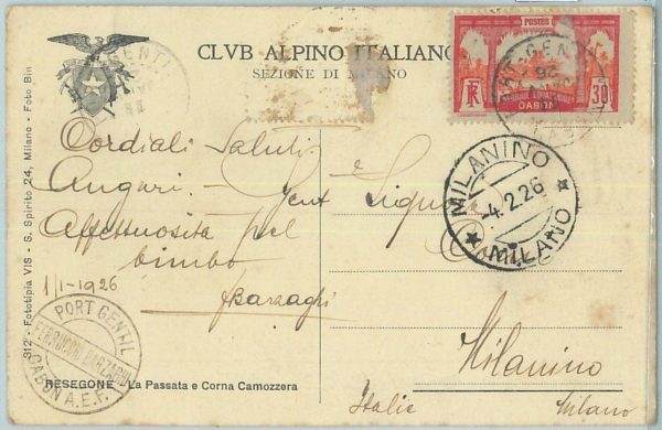 67335 -  Afrique Equatorial GABON - Postal History: POSTCARD to ITALY 1926