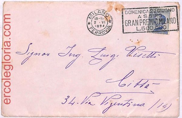 ai3863 - Italy - POSTAL HISTORY -  Postmark on  Cover - Horse Racing - 1924