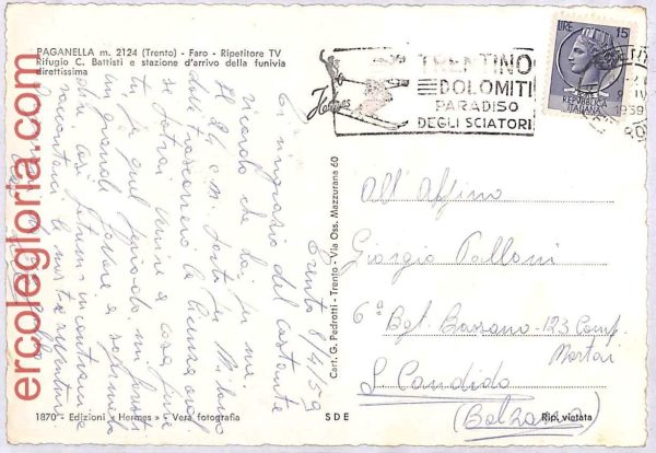 ai3876 - Italy - POSTAL HISTORY -  POSTMARK on Postcard - SKIING - 1959