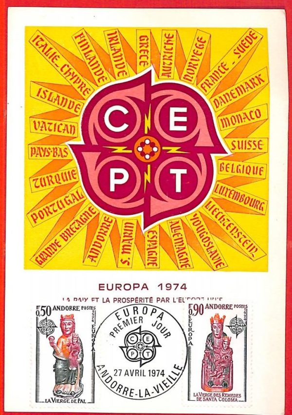 aa0380 - French  ANDORRA - POSTAL HISTORY -   Maximum Card:  EUROPA CEPT 1974