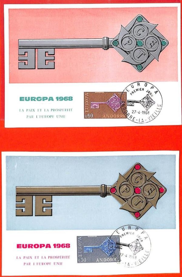 aa0382 - French  ANDORRA - POSTAL HISTORY -  2  Maximum Cards:  EUROPA CEPT 1968
