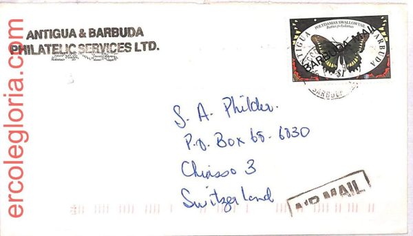 ai3392 -  Barbuda - POSTAL HISTORY - Air Mail Cover- Butterflies-1990