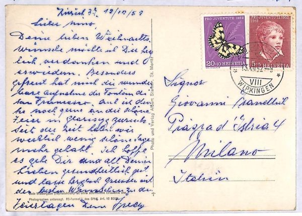 ai3399 - SWITZERLAND - POSTAL HISTORY - Postcard PRO JUVENTUTE Butterflies 1952