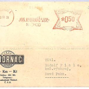ai3237 - Czechoslovakia - POSTAL HISTORY - Mechanical Postmark - Cars TYRES 1939