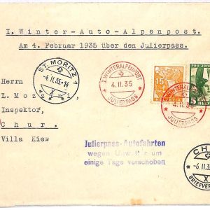 ai3241 - SWITZERLAND - POSTAL HISTORY - Special Winter Post postmark Cars - 1935