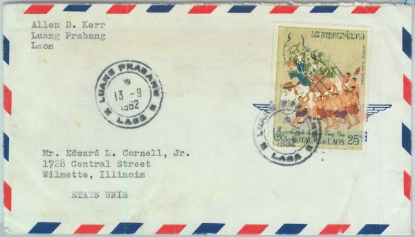 94553 - LAOS - Postal History - AIRMAIL COVER 1962  LEGENDS elephants LUANG PRAB