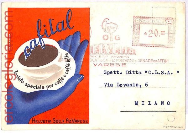 ai3478 - Italy - POSTAL HISTORY - ANNULLO MECCANICO Gastronomy, Coffee 1954 R!