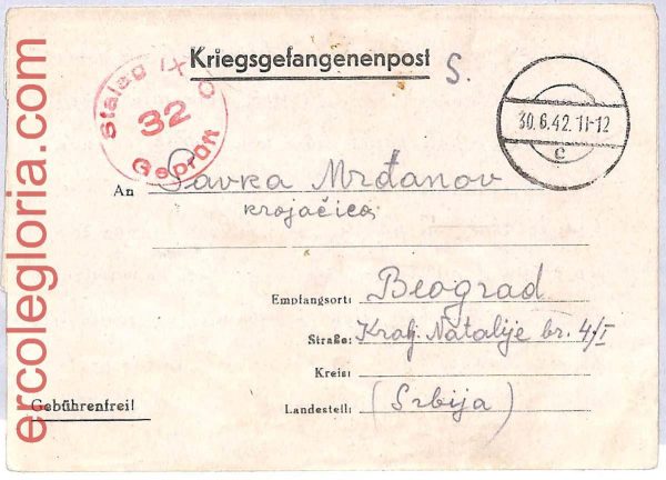 ai3497 - GERMANY - POSTAL HISTORY - POW MAIL to SERBIA - Judaica DAVIDOVIC 1942