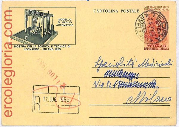 ai3504 - Italy -POSTAL HISTORY - Postal Stationery Card - Leonardo da Vinci 1953