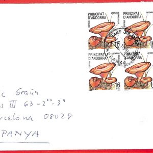 aa0373 - ANDORRA - POSTAL HISTORY -   COVER  to  SPAIN  1984 - MUSHROOMS