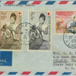 94626  - LAOS - Postal History - AIRMAIL to the USA  1959  - Medicine RED CROSS
