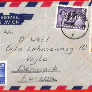 aa2370  - MALAYA Singapore - POSTAL HISTORY -  AIRMAIL COVER to DENMARK 1958