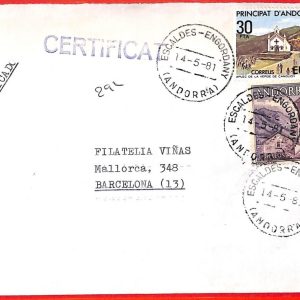 aa0387 - ANDORRA - POSTAL HISTORY - Registered COVER to SPAIN 1981 - Europa CEPT