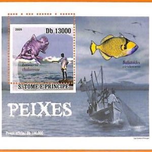 A6624 - SAO TOME & PRINCIPE, Error, 2009, MISSPERF SOUVENIR SHEET: Fish, Fishing