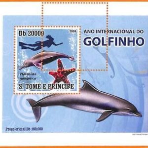 A6620 - SAO TOME & PRINCIPE, ERROR, 2008, MISSPERF SOUVENIR SHEET: Dolphins