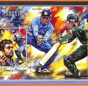 A6650 - SAO TOME & PRINCIPE, Error, 2014 MISSPERF SOUVENIR SHEET: Cricket, Kohli