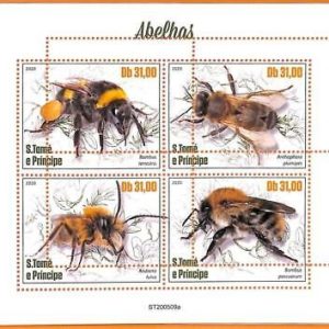 A6588 - SAO TOME & PRINCIPE, Error, 2020, MISSPERF MINIATURE SHEET: Bees, Insect