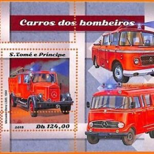 A6699 - SAO TOME & PRINCIPE, Error, 2018, MISSPERF SOUVENIR SHEET: Fire trucks