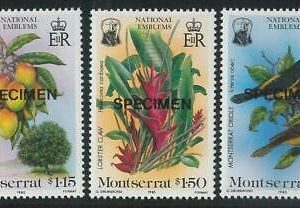 78436a - MONTSERRAT - STAMPS:  Flowers BIRDS 3 values MNH - Overprinted SPECIMEN
