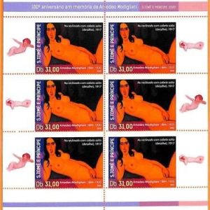 A6646 - SAO TOME & PRINCIPE, Error 2020, MISSPERF MINI S: Art, Nudes, Modigliani
