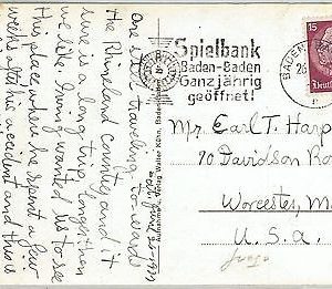 64629 - GERMANY - POSTAL HISTORY -  POSTMARK on CARD 1936 - CASINO Gambling