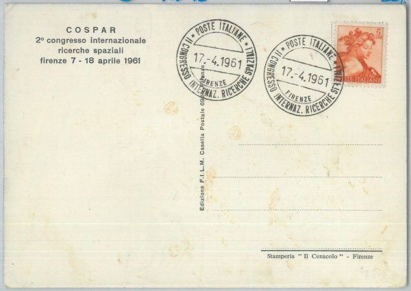 82801 - ITALY - Postal History - Special postcard -  SPACE Research FIRENZE 1961