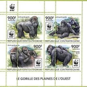 A7581 - CENTRAFRICAINE-ERROR MISPER-Stamp Shee -WWF -2015- ANIMALS : GORILLAS