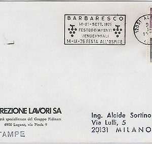 56714 - GASTRONOMY: Wine -  ITALY -  POSTAL HISTORY: Postmark on COVER 1975