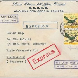 53537 - ETHIOPIA  -  POSTAL HISTORY - EXPRESS COVER to SWITZERLAND 1962 - BIRDS